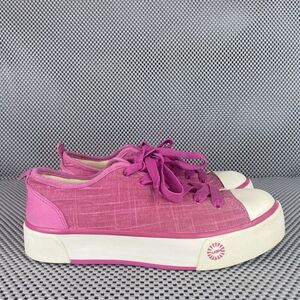 UGG Platform Sneakers Womens Size 7 Pink Leather Sheepskin Lace Up Casual